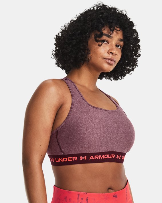 Women's Armour® Mid Crossback Heather Sports Bra in Red image number 3